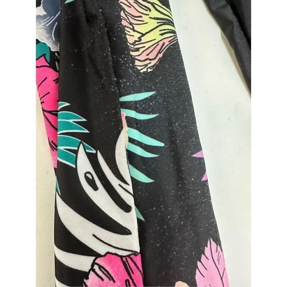 Justice Girl Rash Guard SET 2 pc Black Floral  Swimsuit UPF 50+ Sz16-18(XL)